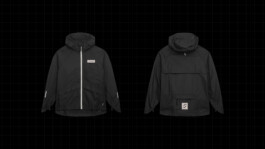 runamics OrganicShade windbreaker, front and back view on black 